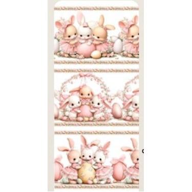 Imagem de Tecido Tricoline Barrado Digital Páscoa Coleção Trio coelhinhas 55 x 150 cm
