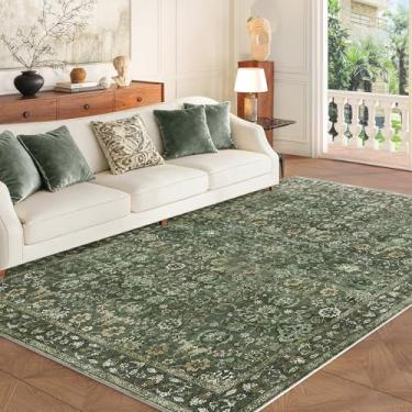 Imagem de ARKIIKI Tapetes de área para sala de estar, tapetes macios verdes laváveis, tapetes internos vintage para quarto, casa, escritório, lavanderia, tapete antiderrapante de borracha, verde-oliva escuro