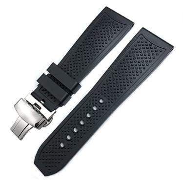 Imagem de MAALYA Pulseiras de relógio de borracha 23,5 mm 24 mm para CALIBRE DE CARTIER TANK SOLO SANTOS DE pulseira de relógio de silicone à prova d'água (cor: fivela dobrável preta, tamanho: 23 mm)