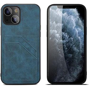 Imagem de FULNES Capa traseira de telefone, capa de couro sintético à prova de choque porta-cartão para Apple iPhone 14 Plus 6,7 polegadas 2022 [proteção de tela e câmera] (cor: azul)