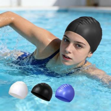 Imagem de Toucas de natação para cabelos longos, toucas de natação de silicone duráveis para mulheres, homens, adultos e jovens, fáceis de colocar e tirar