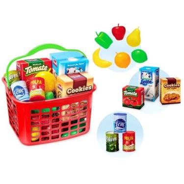Imagem de Cesta Feirinha Com Acessórios Mercadinho Infantil - Usual Brinquedos, 