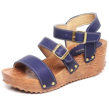 Imagem de Sandalia Feminina Plataforma Anabela Salto Tratorado Azul - Top Shoes 