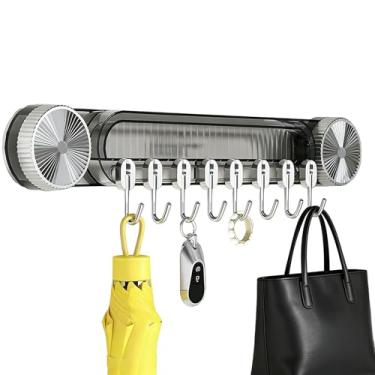 Imagem de Ganchos De Para Chuveiro,Carril Ajustável Sem Furação com 8 Suportes - Suportes de Cozinha de Parede Sem Danos - Para Casa Banheiro Cozinha Toalha Esponja Tabua Chapeu Casaco