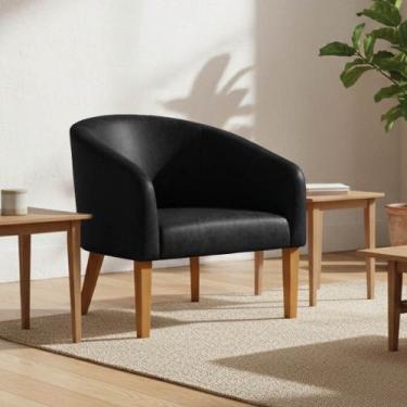 Imagem de Poltrona Sala Decorativa Stella Pé Madeira Trapézio Castanho Sintético