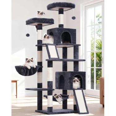 Imagem de Gitelsnour Árvore para gatos, 180 cm, torre para gatos grandes e adultos, torre de árvore de vários níveis com 2 tábuas/postes para arranhar, 2 poleiros de pelúcia, 2 condomínios para gatos, rede