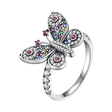 Imagem de Anel De Prata 925 Feminino Estrela Sol Borboleta Zircônia Joia De Noiv