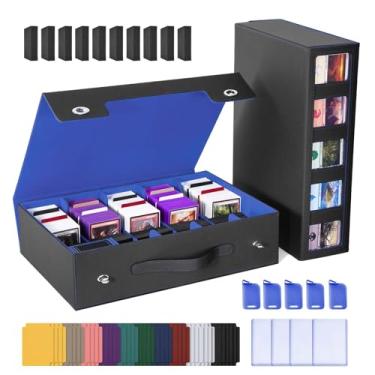 Imagem de UAONO Trading Card Storage Box with Commander Display, 5 Row Magic Card Box with Handle & Aluminum Alloy Locking for 3900+ Unsleeved Cards Suits for MTG PTCG TCG Sports Cards (Black Blue)