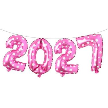 Imagem de Balões de alumínio de 40,6 cm 2027 número 2027 para festa de ano novo, decorações de formatura, decoração de escritório em casa (coração rosa 2027)