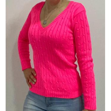 Imagem de Blusa Feminina Amei Trico Decote Em V Sueter Inverno, Pink