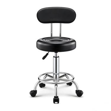 Imagem de AIROW Banqueta redonda com rodas, cadeira ajustável em altura giratória de 360°, almofada acolchoada de espuma de alta densidade para tatuagem de massagem de salão de spa