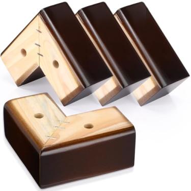 Imagem de Geelin Pacote com 4 peças de elevação de madeira para móveis de 5 cm de altura em forma de L com parafusos de metal e almofadas antiderrapantes, pernas de móveis, pernas de sofá, pés de substituição