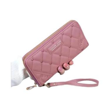 Imagem de Carteira Feminina De Couro PU Em Cor Sólida Com Bordado, Bolsa De Verã