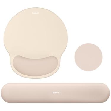 Imagem de Sushret Mouse Pad e Apoio de Pulso para Teclado, Conjunto 3 em 1 de Espuma de Memória Gel Ergonômica, Almofada de Apoio para Braço de Mouse, Acessórios de Escritório para Gaming e Trabalho