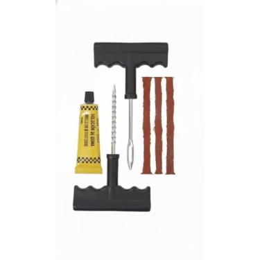 Imagem de Kit Profissional para Reparo de Pneu Sem Câmara com 6 Peças Alargador Aplicador T Tiras Vedadoras e Cola para Conserto Emergencial de Automóveis