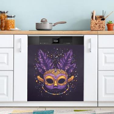 Imagem de ATTX Máscara de carnaval Mardi Gras capa magnética para lava-louças | Adesivo decorativo de eletrodomésticos de 58 x 66 cm para armários domésticos e eletrodomésticos (77)