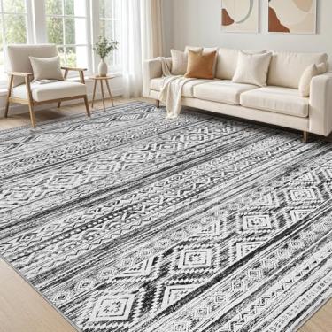 Imagem de cotiled Tapete de área de 15 x 20 cm para sala de estar, tapete lavável antiderrapante para área grande, tapete de piso interno, macio, boêmio, para quarto e sala de jantar (branco/preto, 15 x 20)