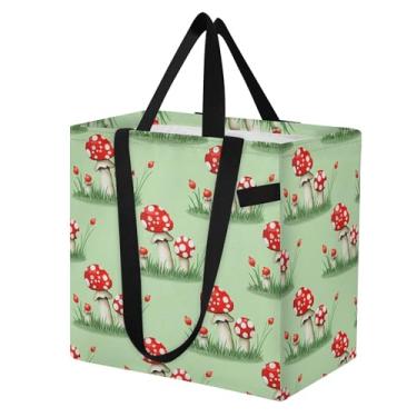 Imagem de SEHANY Sacola de compras reutilizável de cogumelo herb com alças reforçadas, bolsa de compras de lona dobrável à prova d'água de grande capacidade para viagem, cozinha, praia