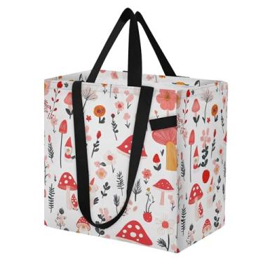 Imagem de SEHANY Sacola de compras reutilizável de cogumelo herb com alças reforçadas, bolsa de compras de lona dobrável à prova d'água de grande capacidade para viagem, cozinha, praia