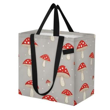 Imagem de SEHANY Sacola de compras reutilizável de cogumelo herb com alças reforçadas, bolsa de compras de lona dobrável à prova d'água de grande capacidade para viagem, cozinha, praia