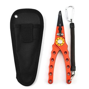 Imagem de LUYILA Alicate de pesca, removedor de anzol, alicate de pesca multifuncional removedor de gancho anel dividido com bainha e cordão (cor: laranja)