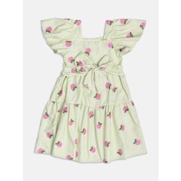 Imagem de Vestido Infantil Listrado Verde Bordado Maçâs Rosa Momi-Feminino