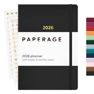 Imagem de PAPERAGE Agenda semanal e mensal 2026, 12 meses (janeiro de 2026 a dezembro de 2026), 14 x 20 cm, capa dura 2026, agenda com páginas semanais e mensais, páginas de anotações, adesivos e bolso traseiro
