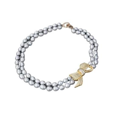 Imagem de Colar com pingente de pérola de arroz cinza de 48 a 50 cm, 2 fileiras