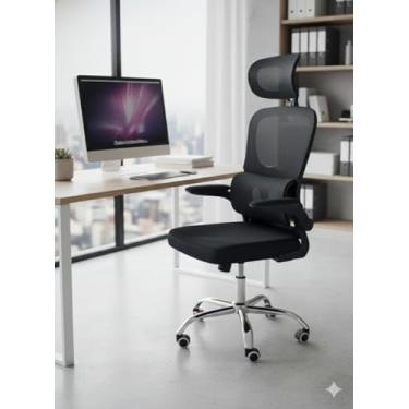 Imagem de Cadeira de Escritório modelo Presidente Premium com apoio de Lombar em tecido Mesh cor Preto