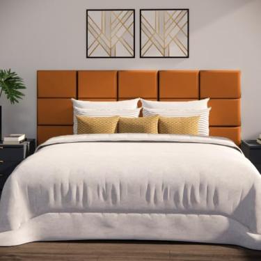 Imagem de Cabeceira de Cama Modulada Estofada Autoadesiva 40x30cm, Painel Decorativo para Quarto Solteiro Casal Queen King(Terracota,10)