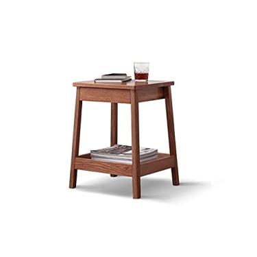 Imagem de Mesa de canto mesa de centro moderna simples mesa de centro de camada dupla quadrada de carvalho mesa de canto para sala de estar, sofá, mesa de chá criativa (cor: cores primárias) (nogueira), armário