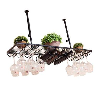 Imagem de Prateleiras de vinho, rack de garrafa de vinho retrô para pendurar | Rack de vidro de vinho para pendurar na parede antigo rack de vinho prateleira de armazenamento de gerente de armazenamento/preto