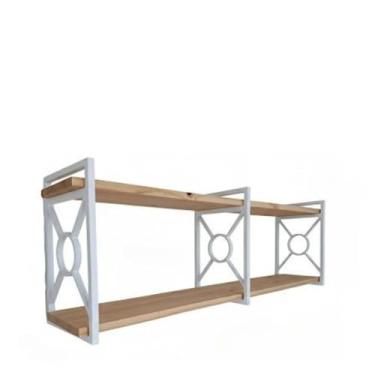 Imagem de Prateleira de Parede Decorativa Estilo Industrial Antiferrugem com Madeira – Prateleira para Sala e Quarto com Kit de Instalação(20x1,10 Branco)