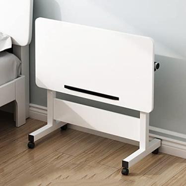 Imagem de ZXLPHA Mesa de canto branca, mesa de cabeceira pequena com roda, confortável, suporte de bandeja de notebook para laptop, altura ajustável 65-86,9 cm, 80 x 50 cm
