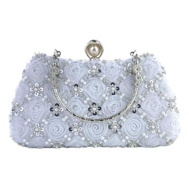 Imagem de NLAIOUSL Bolsa clutch feminina para noite elegante bolsa de mão moderna com lantejoulas bolsa embreagem miçangas bolsa de noite para festas de casamento, Branco