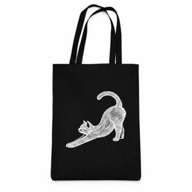 Imagem de Eco bag Preta com Estampa de Gato em Linhas Brancas, 100% Algodão