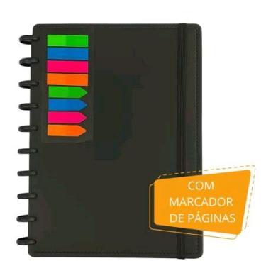 Imagem de Caderno Inteligente com 10 Discos Reutilizáveis, 80 Folhas Destacáveis, Capa Dura, Régua Marcadora e Marcador Colorido (Preto)