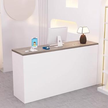 Imagem de Mesa de recepção, balcão de varejo com gavetas, balcão de recepção simples, balcão de recepção, mesa de computador de escritório com grande armário de armazenamento, fácil de montar na recepção da