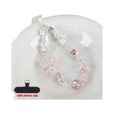 Imagem de Pulseira De Celular Com Miçangas Coloridas E Pingente De Laço Fofo Par