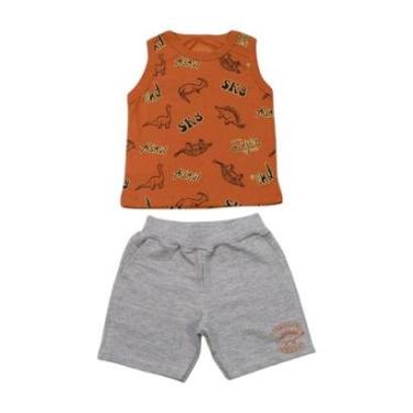 Imagem de Conjunto Infantil Regata Estampa Dino e Bermuda Moletinho 2384 - Bicho Bagunça-Masculino