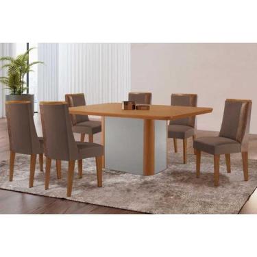 Imagem de Sala Jantar Mesa Pietá Tampo Curvo 180cm+6 Cadeiras Tilia Madeira Natu