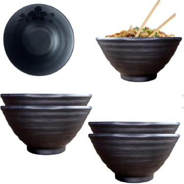 Imagem de 4 Tigelas Japonesa Bowl Oriental Melamina Cumbuca Preto 300ml - Best