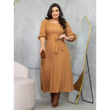 Imagem de Vestido Midi Soltinho Manga 3/4 Elegante Social Moda Evangélica - Sara