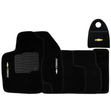 Imagem de Jogo Tapete Automotivo Carpete + Lixeira Cobalt 2011 à 2018 Soft Logo Bordado Preto 6 Peças