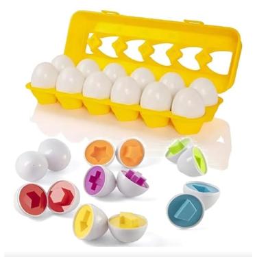 Imagem de Brinquedo Educativo Ovos de Encaixar com Caixa Geométrica Kit com 12 Peças