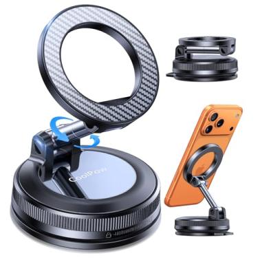 Imagem de Coolpow Suporte magnético para celular para carro [rotação de 360°] super compatível com painel ou para-brisas, com iPhone 16 15 14 13 (Nano adesivo de fibra de carbono)
