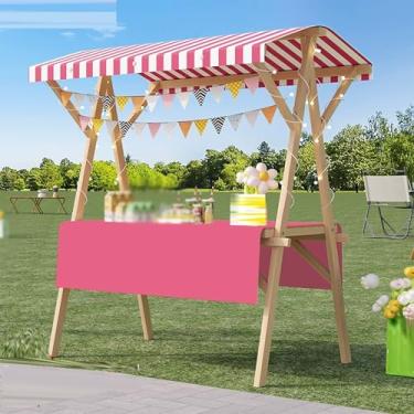 Imagem de Carrinho de mão dobrável portátil leve com dossel para quiosque de cachorro-quente, suporte móvel de exibição de alimentos para barracas de rua, feiras e feiras (rosa, 120 x 60 cm e 150 x 60 cm)