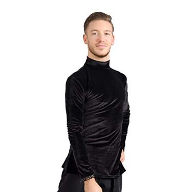 Imagem de Camiseta masculina SCGGINTTANZ G5001 Latin Ballroom Dance Professional de veludo (FBA) Preta, Grande)