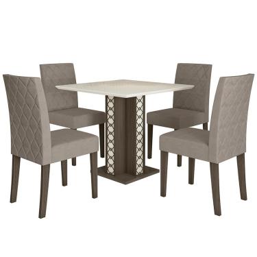 Imagem de Kit Mesa De Jantar Isis Sem Vidro Com 4 Cadeiras Jade Amendoa/off White/capuccino Amendoa/off White/capuccino