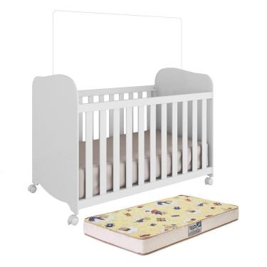 Imagem de Berço Americano Uli Branco Brilho Com Colchão Supreme - Móveis Peroba